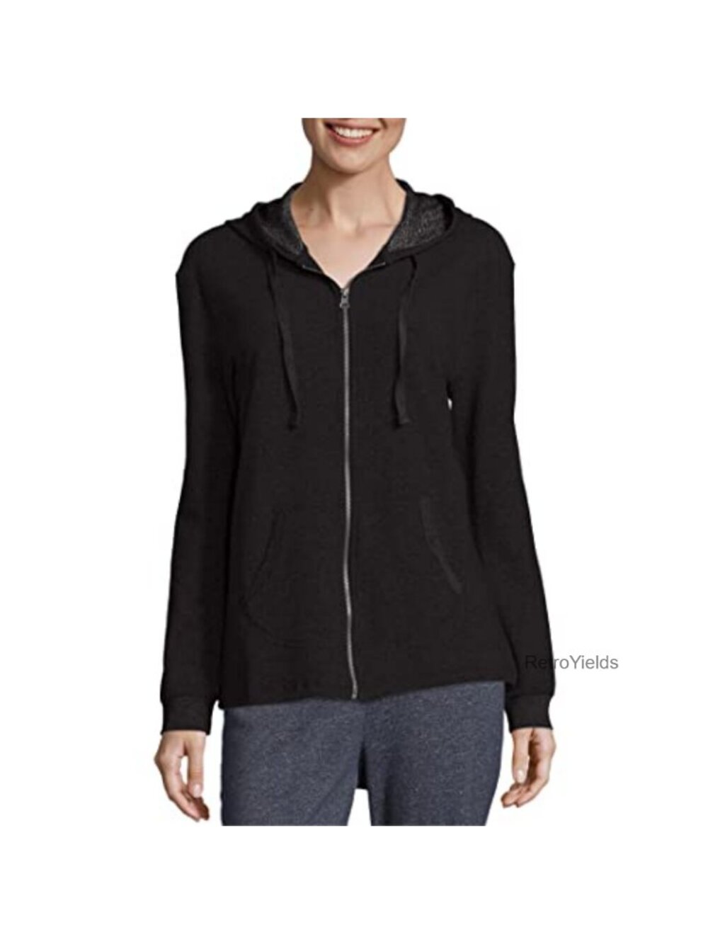 French Terry Zip Hoodie Womens Long Sleeve Hooded Jacket Pockets